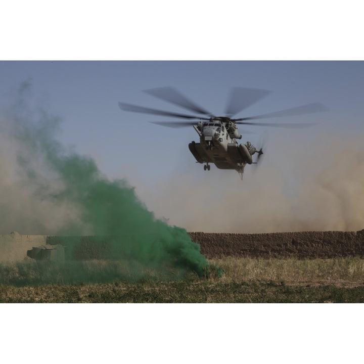 A CH-53 Super Stallion helicopter prepares to land in Afghanistan Poster Print Image 2