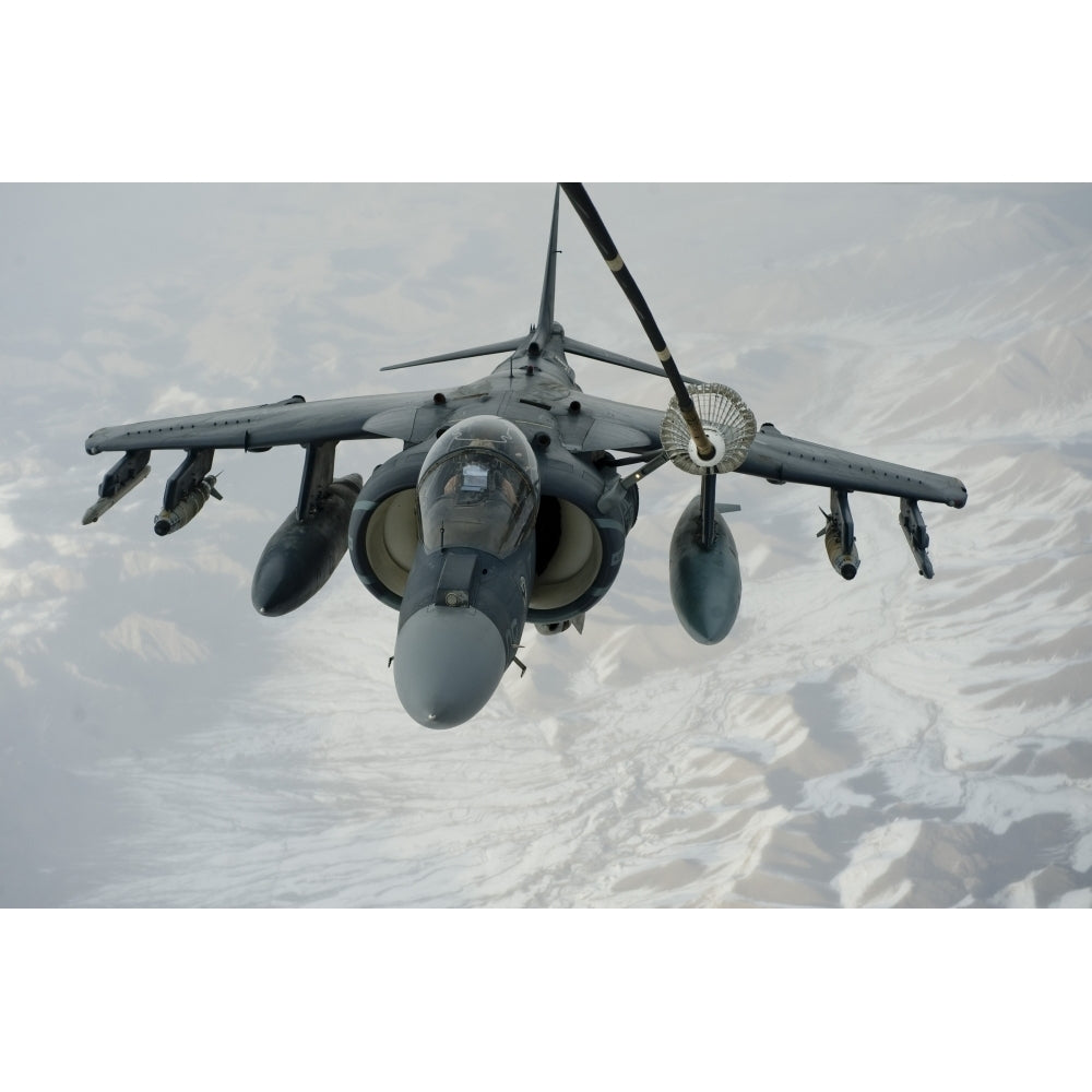 An A/V-8B Harrier receives fuel over Afghanistan from a KC-10 Extender Poster Print Image 2