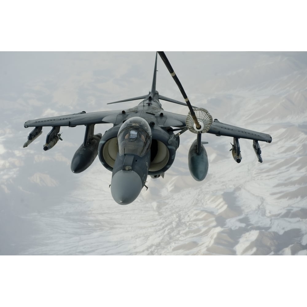 An A/V-8B Harrier receives fuel over Afghanistan from a KC-10 Extender Poster Print Image 1