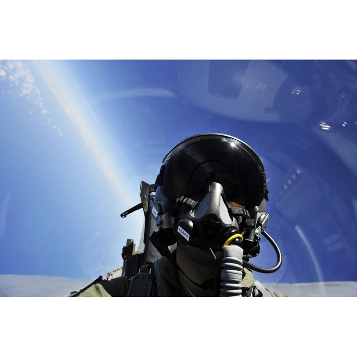 Self-portrait of a pilot in the cockpit of his aircraft during flight Poster Print Image 1