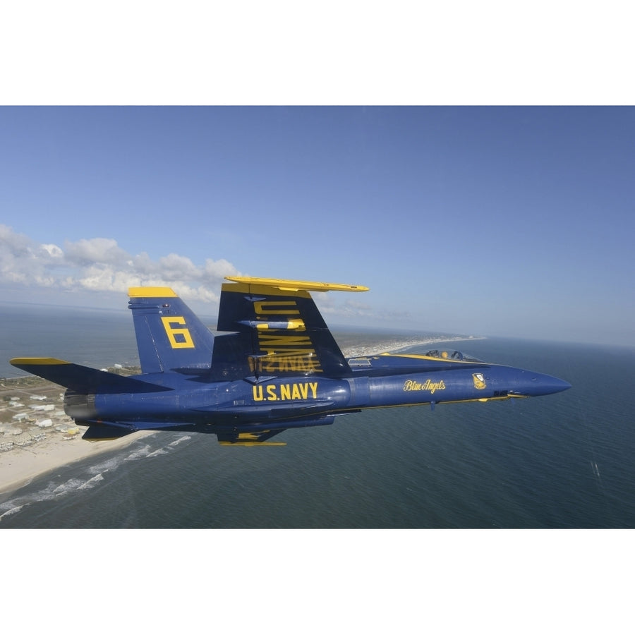 An F/A-18 Hornet from the Blue Angels flies a training sortie Poster Print Image 1