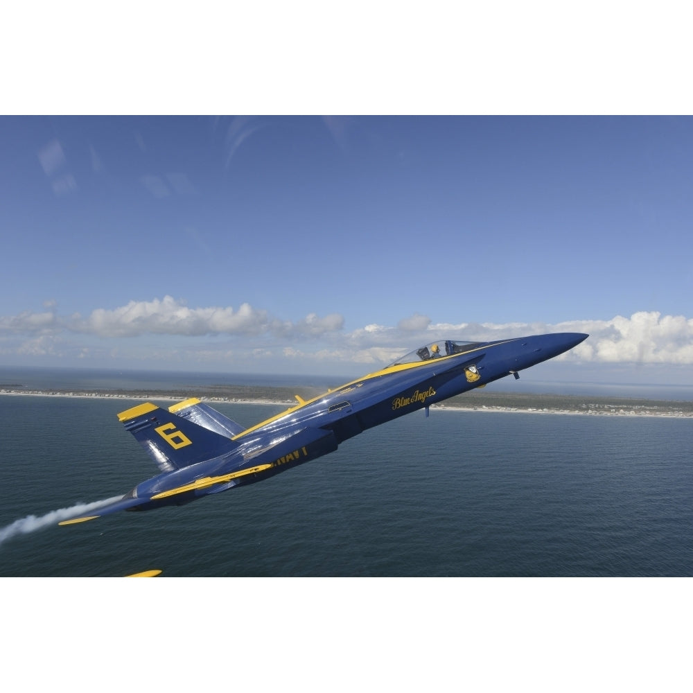 An F/A-18 Hornet from the Blue Angels during a training flight Poster Print Image 1