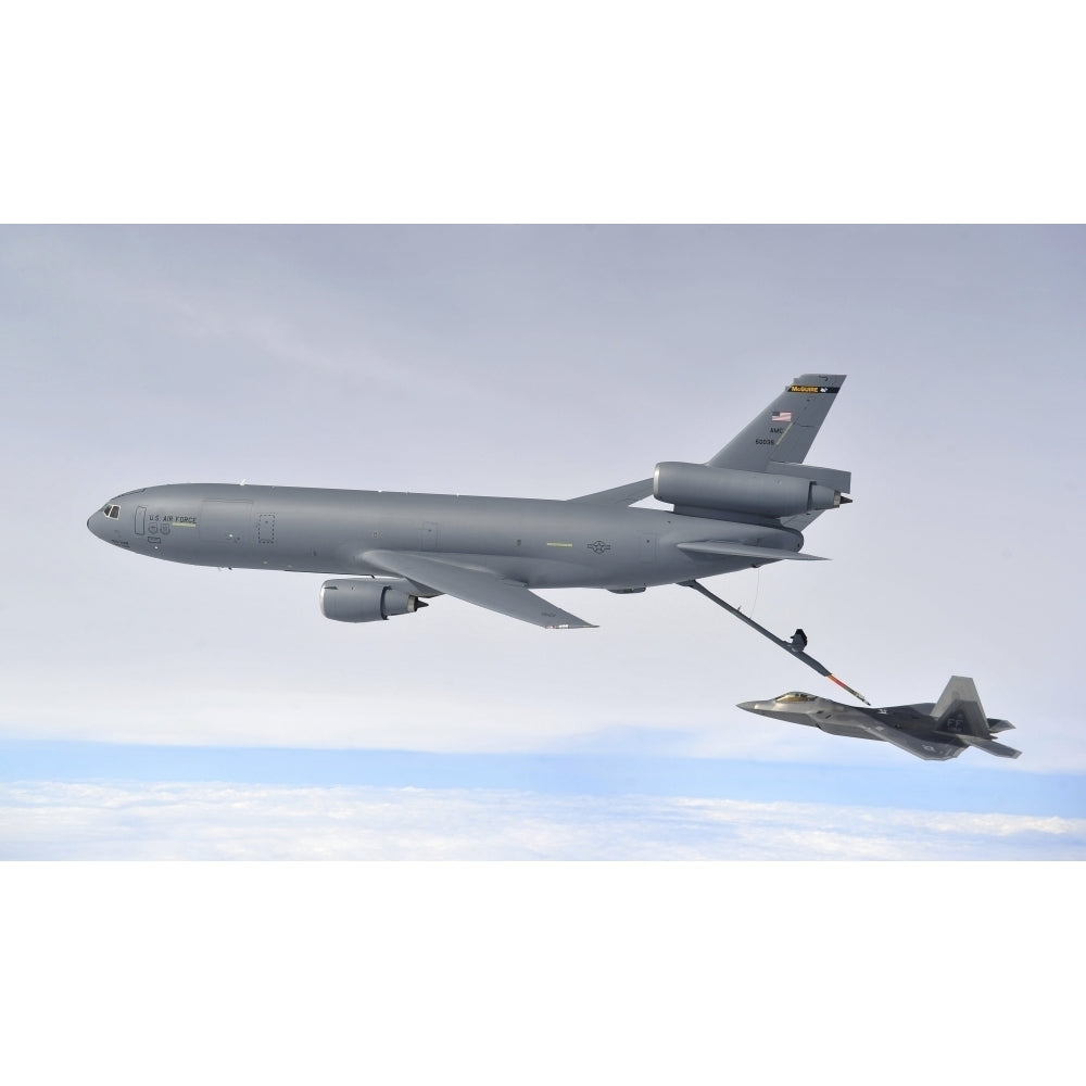 A KC-10 Extender refuels an F-22 Raptor Poster Print Image 2