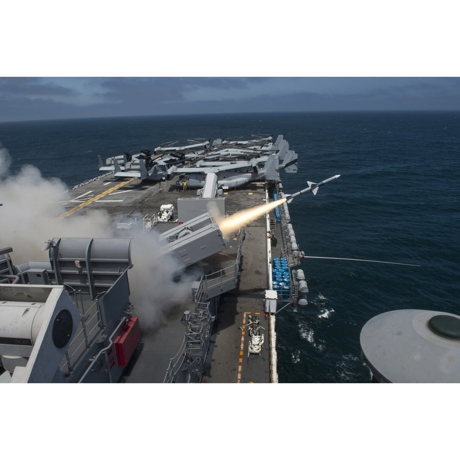 A RIM-7 Sea Sparrow missile is launched from USS Boxer Poster Print Image 1