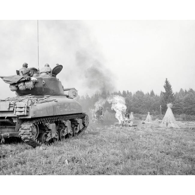 An M4A3E8 76mm armed Sherman tank with flame thrower Poster Print by Stocktrek Images Image 2