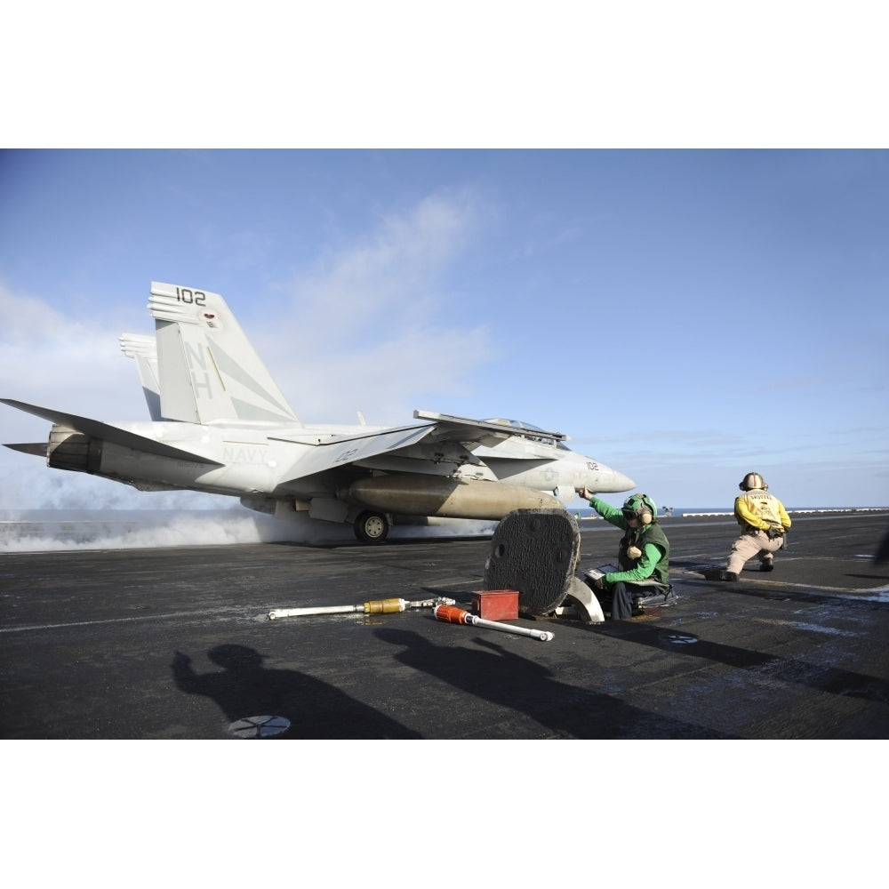 An F/A-18F Super Hornet launches from USS Nimitz Poster Print Image 2