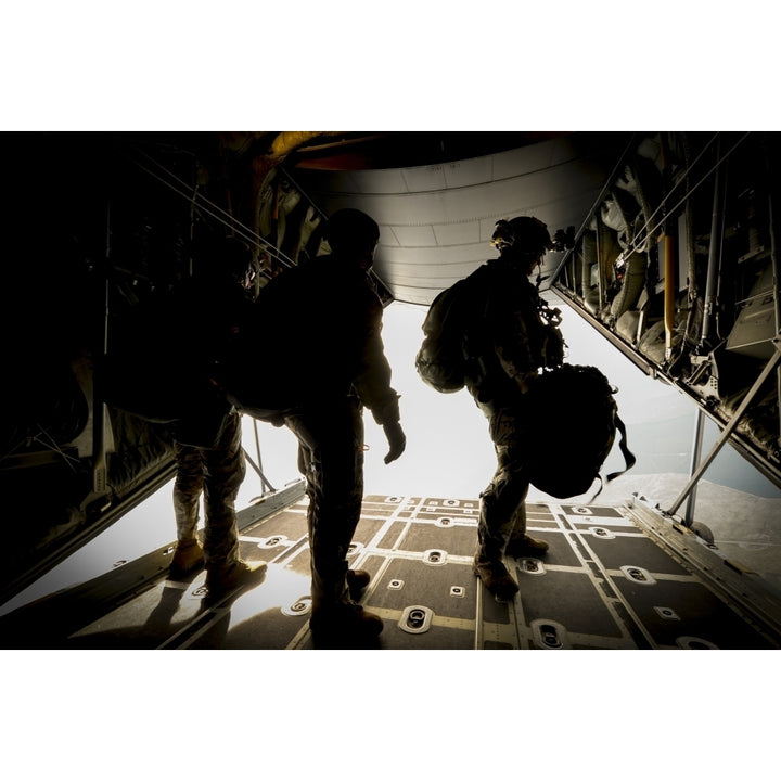 U.S. Army Green Berets wait to jump out of a C-130H3 Hercules Poster Print Image 1