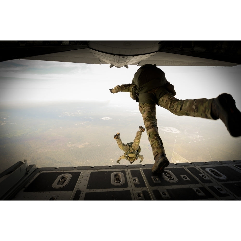 U.S. Army Green Berets jump out of a C-130H3 Hercules over Florida Poster Print Image 1