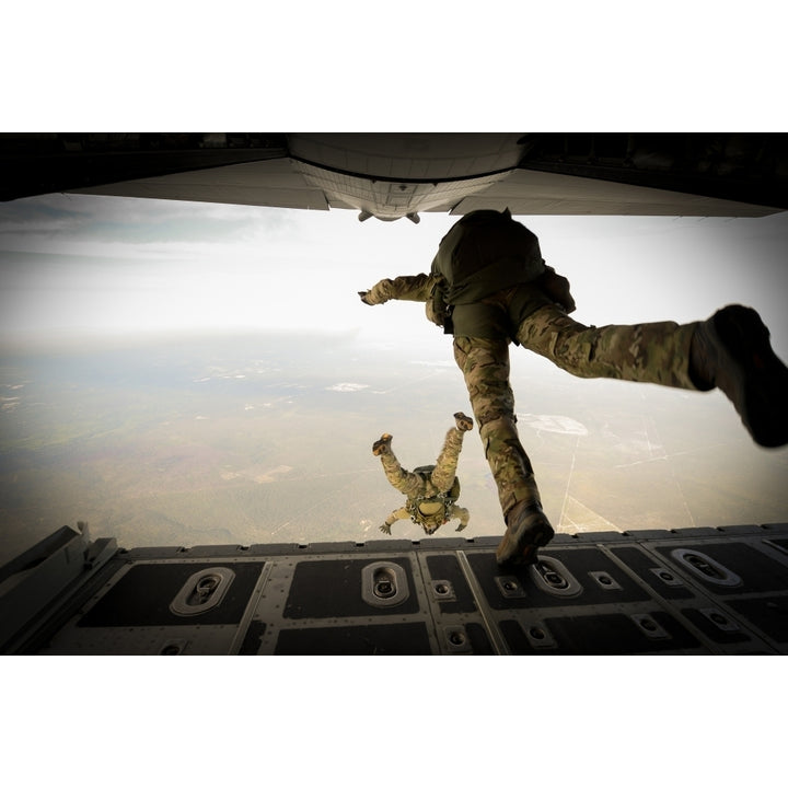 U.S. Army Green Berets jump out of a C-130H3 Hercules over Florida Poster Print Image 2