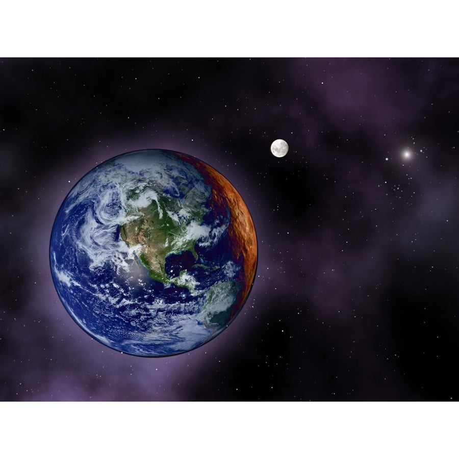 The Earth shown at the outer edges of the known solar system Poster Print Image 1