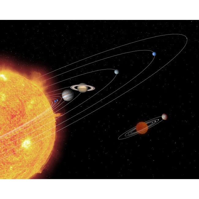 The relative size of a hypothetical brown dwarf-planetary system compared to our own solar system Poster Print by Stockt Image 1