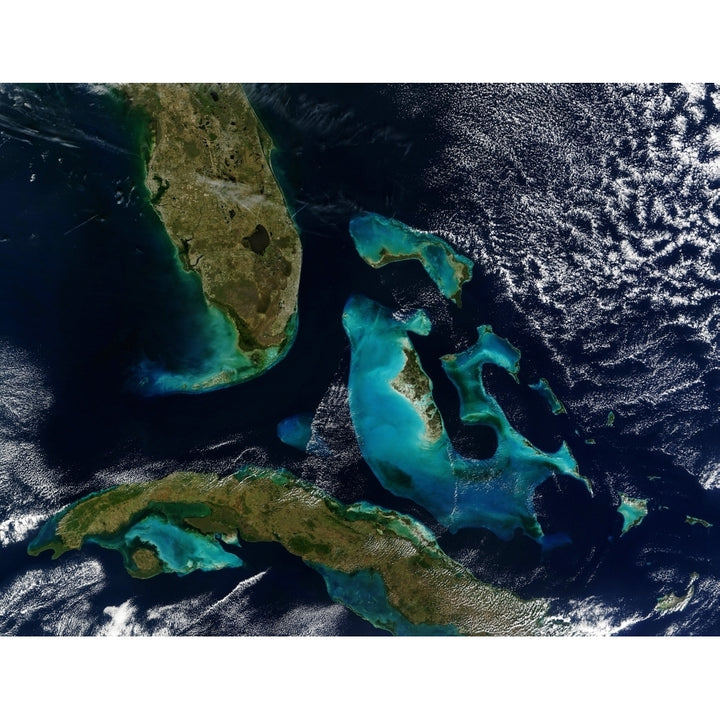 Satellite view of the Bahamas Florida and Cuba Poster Print Image 2