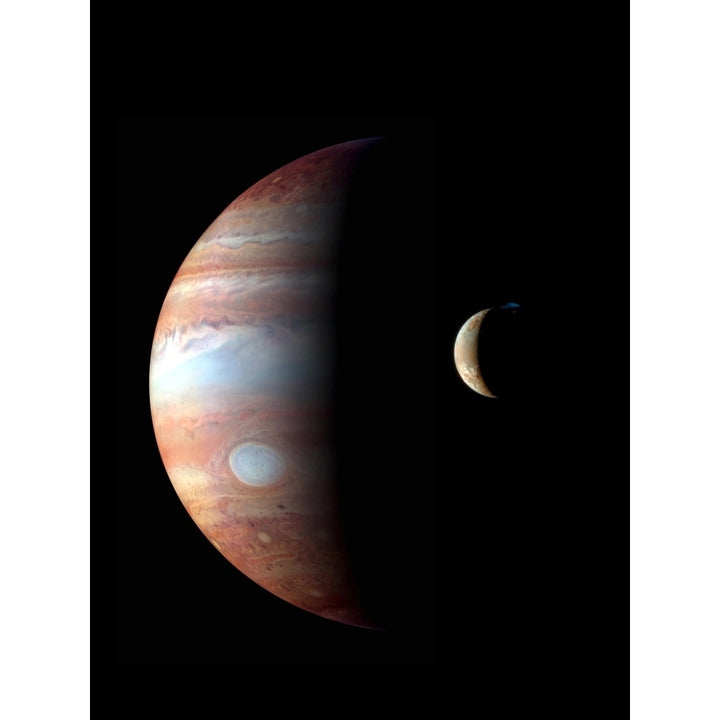 Jupiter and its volcanic moon Io Poster Print Image 2