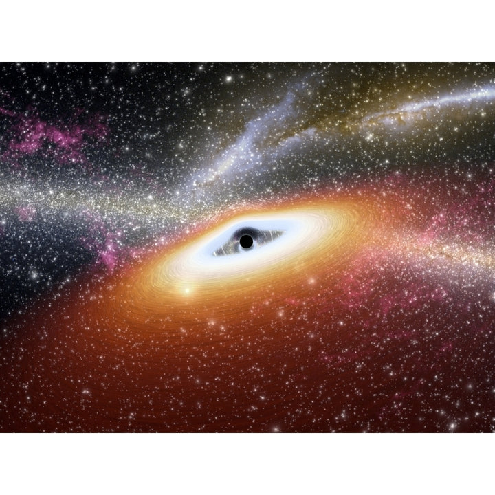 Illustration of a supermassive black hole at the core of a young star-rich galaxy Poster Print Image 1