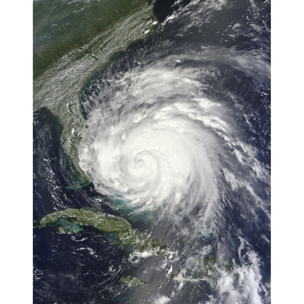 Satellite view of Hurricane Irene over the Bahamas. Poster Print Image 1