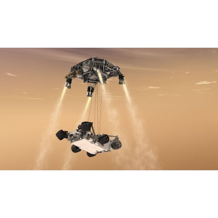 The sky crane maneuver during the descent of NASAs Curiosity rover Poster Print Image 1