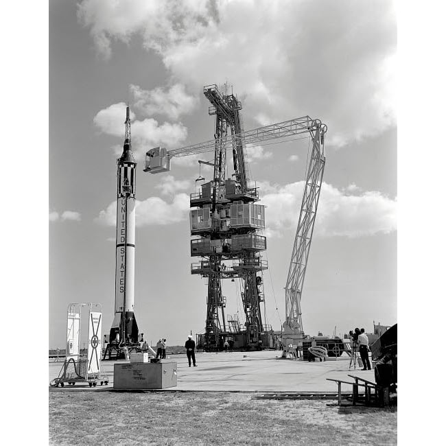 Mercury-Redstone 3 prelaunch activities on the Mercury 5 launch pad Poster Print by Stocktrek Images Image 1