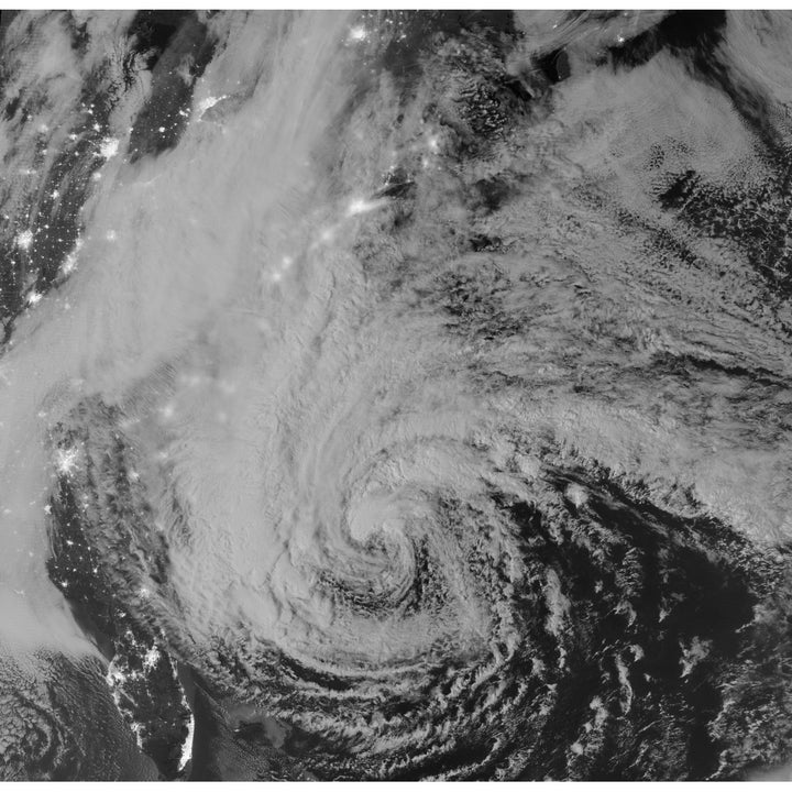 Satellite view of Hurricane Sandy at night Poster Print Image 1