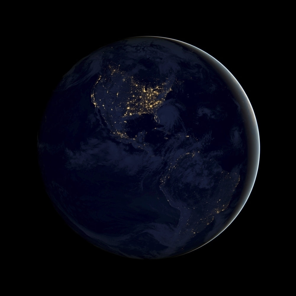 Full Earth at night showing city lights of the Americas Poster Print Image 2