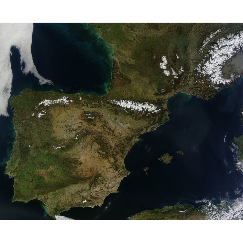 Satellite view of Spain Portugal Andorra and southern France Poster Print Image 1