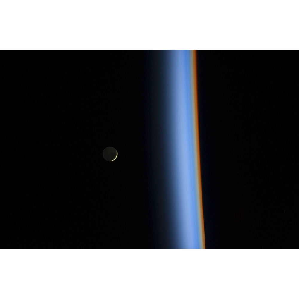 View of a crescent moon rising and the cusp of Earths atmosphere Poster Print Image 2