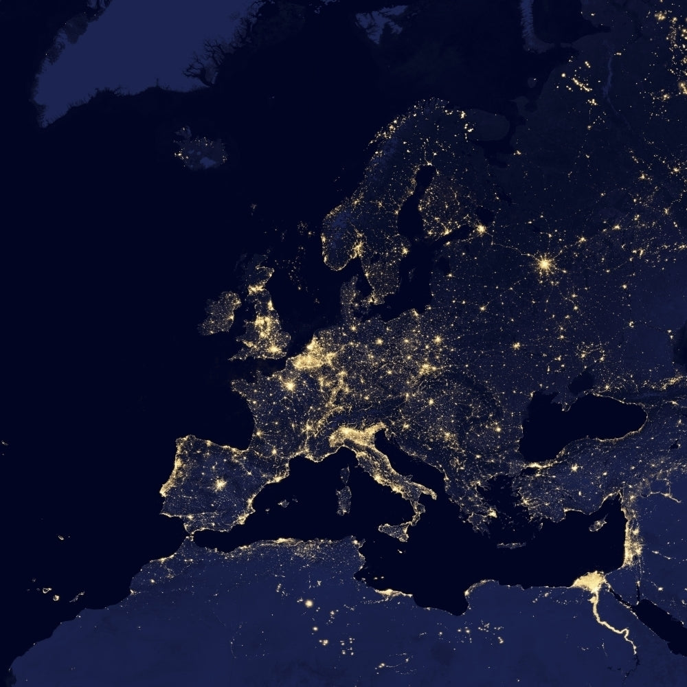 Satellite view of city lights in several European and Nordic cities Poster Print Image 2