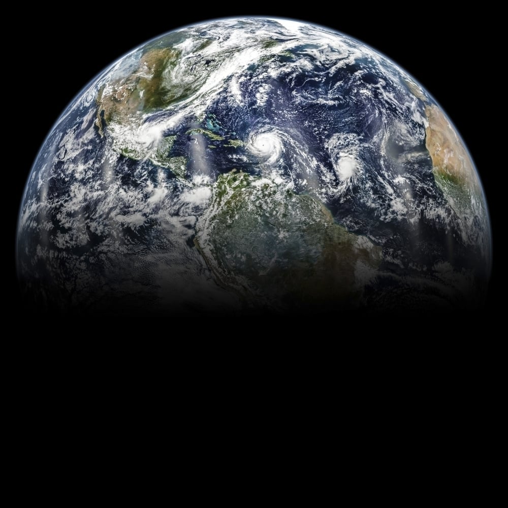 Hurricane Katia Hurricane Irma and Hurricane Jose lined up in a mosaic image of planet Earth Poster Print by Stocktrek Image 1