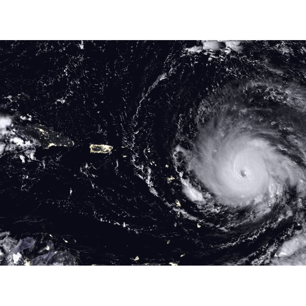 Night time view of Hurricane Irma by the Leeward Islands Poster Print by Stocktrek Images Image 2