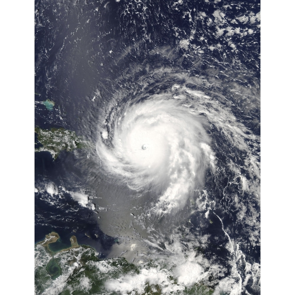 Satellite view of Hurricane Irma over the Leeward Islands and Puerto Rico Poster Print by Stocktrek Images Image 2