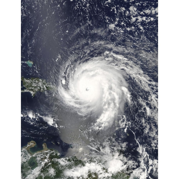 Satellite view of Hurricane Irma over the Leeward Islands and Puerto Rico Poster Print by Stocktrek Images Image 1