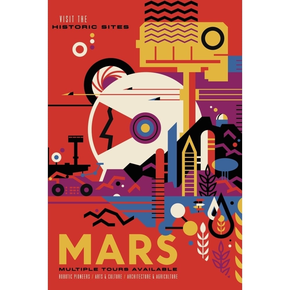 Retro space travel poster of NASAs Mars Exploration Program Poster Print by Stocktrek Images Image 1