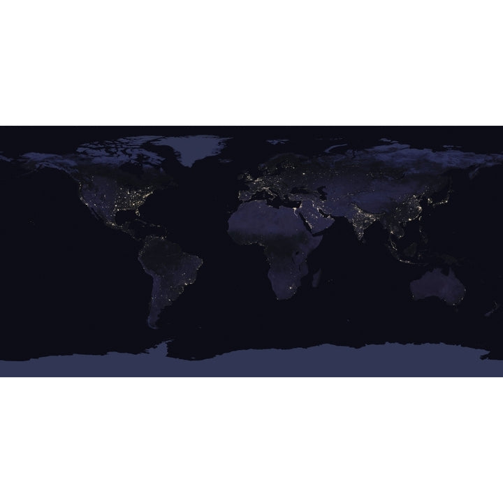 Global map view of Earths city lights at night Poster Print by Stocktrek Images Image 1