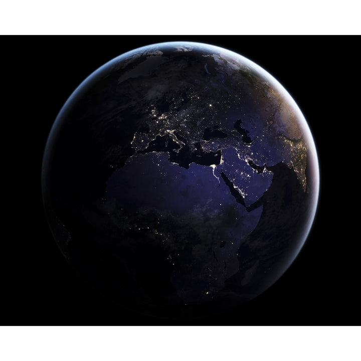 Full Earth showing city lights of Europe at night Poster Print by Stocktrek Images Image 2