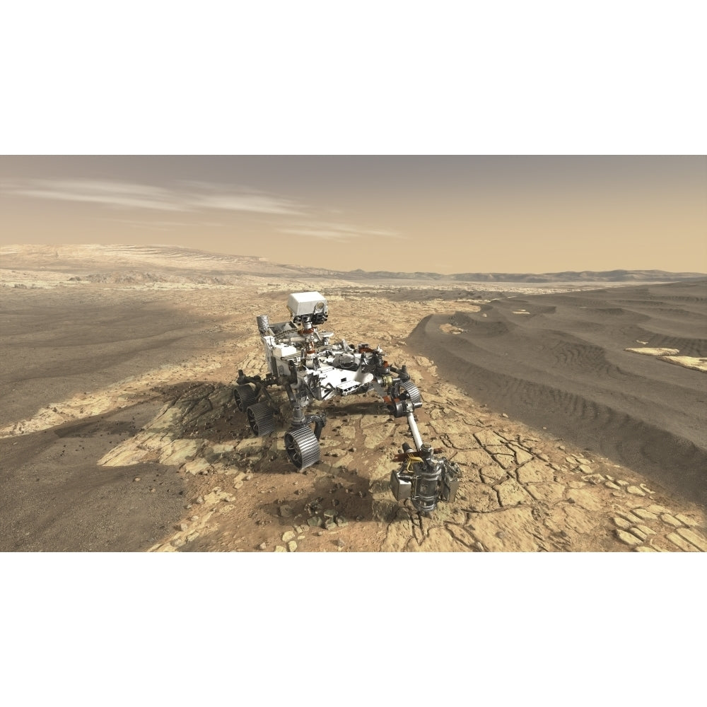 This artists concept depicts NASAs Mars 2020 rover on the surface of Mars Poster Print by Stocktrek Images Image 1