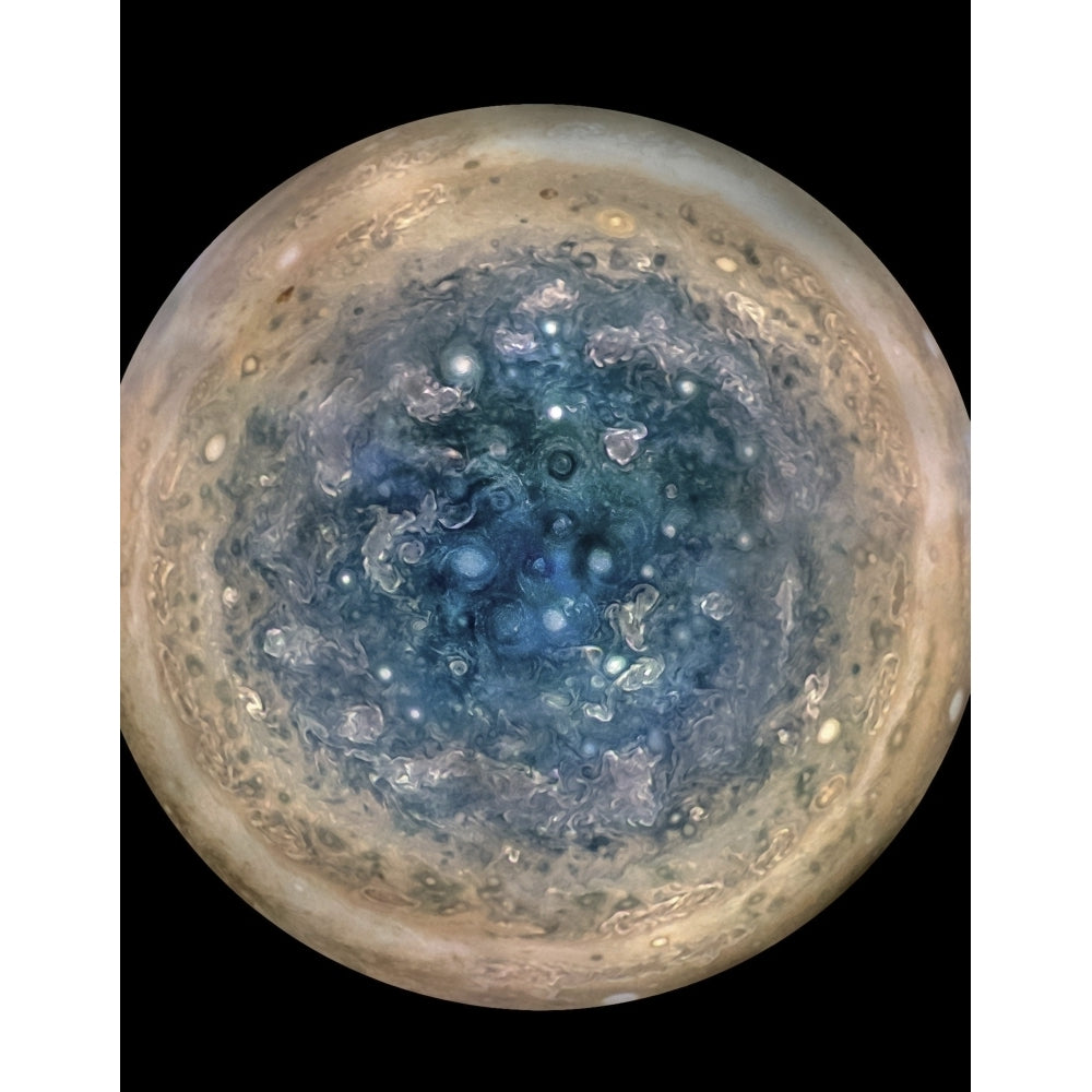 Enhanced color view of planet Jupiters south pole with oval storms dotted across the landscape Poster Print by Stocktre Image 2