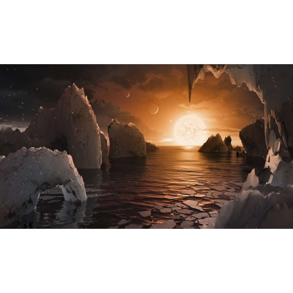 Artists concept of exoplanet TRAPPIST-1f viewed from its icy night side Poster Print by Stocktrek Images Image 2