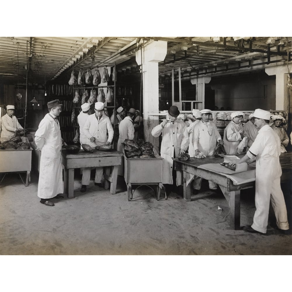 Branding smoked hams at the meat packing establishments 1910. Poster Print by Stocktrek Images Image 2