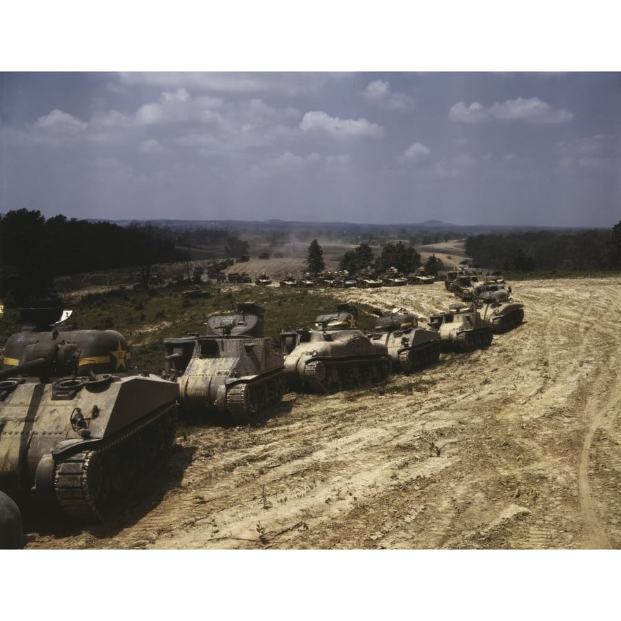 Convoy of M4 Sherman and M3 Grant tanks at Fort Knox Kentucky 1942. Poster Print by Stocktrek Images Image 1