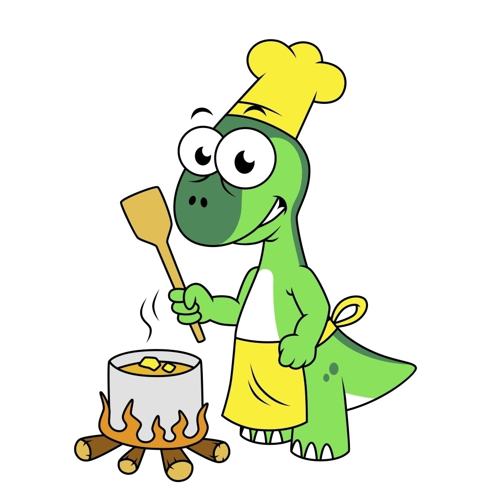 Illustration of a Parasaurolophus dinosaur cooking Poster Print Image 2