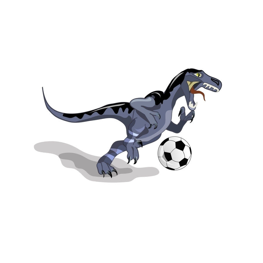 Illustration of a Raptor dinosaur playing soccer Poster Print Image 1