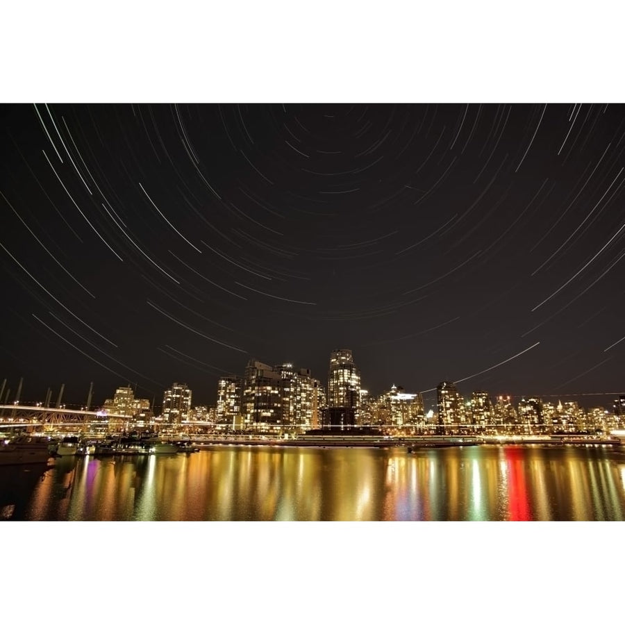 Star trails above Downtown Vancouver British Columbia Canada Poster Print Image 1