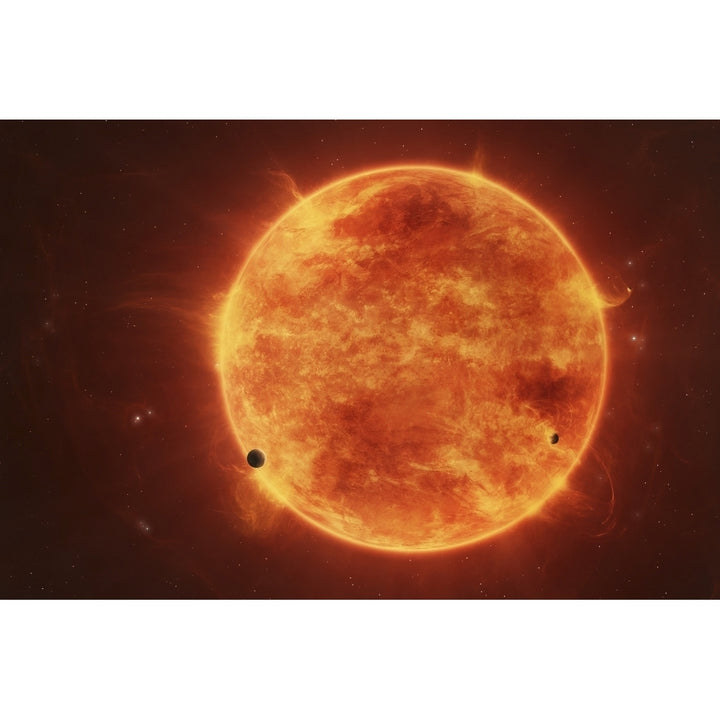 A massive red dwarf consuming planets within its range Poster Print Image 1