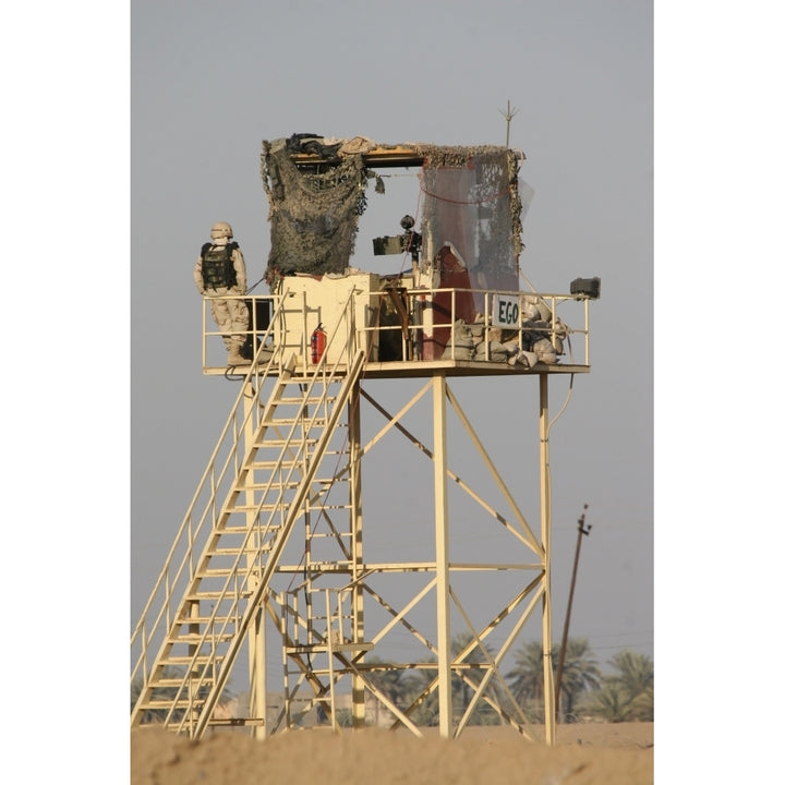 Guard tower manned by Georgian soldiers at Camp Warhorse Poster Print Image 1