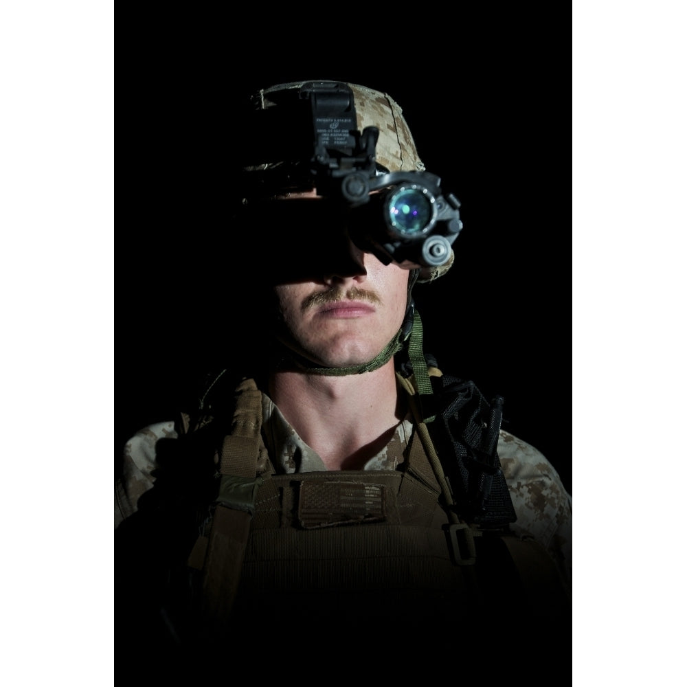 Portrait of a U.S. Marine wearing night vision goggles Poster Print Image 1