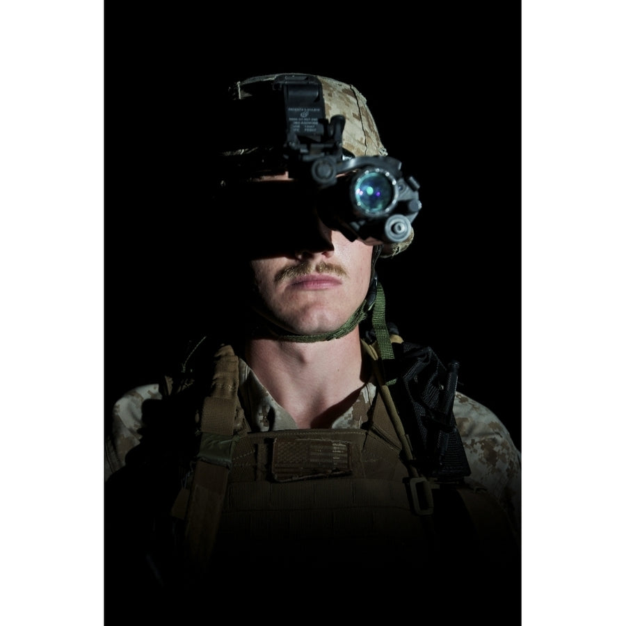 Portrait of a U.S. Marine wearing night vision goggles Poster Print Image 1