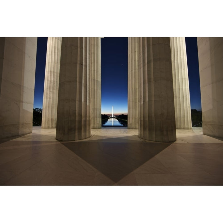 Washington Monument at sunset viewed from the Lincoln Memorial Poster Print Image 1