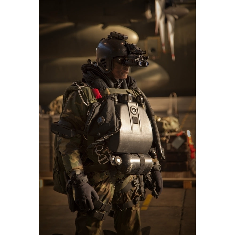 U.S. Navy Seal equipped with night vision prepares for HALO jump operations Poster Print Image 2