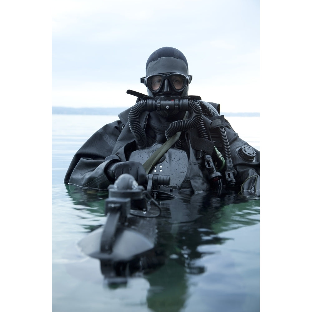 Special operations forces combat diver with underwater propulsion vehicle Poster Print Image 1