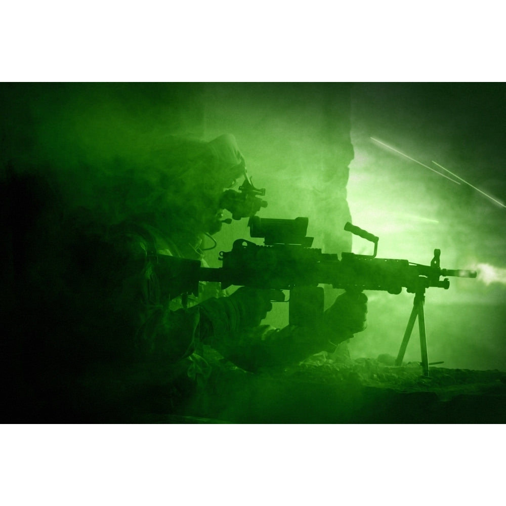 Night vision view of a U.S. Army Ranger in Afghanistan combat scene Poster Print Image 1