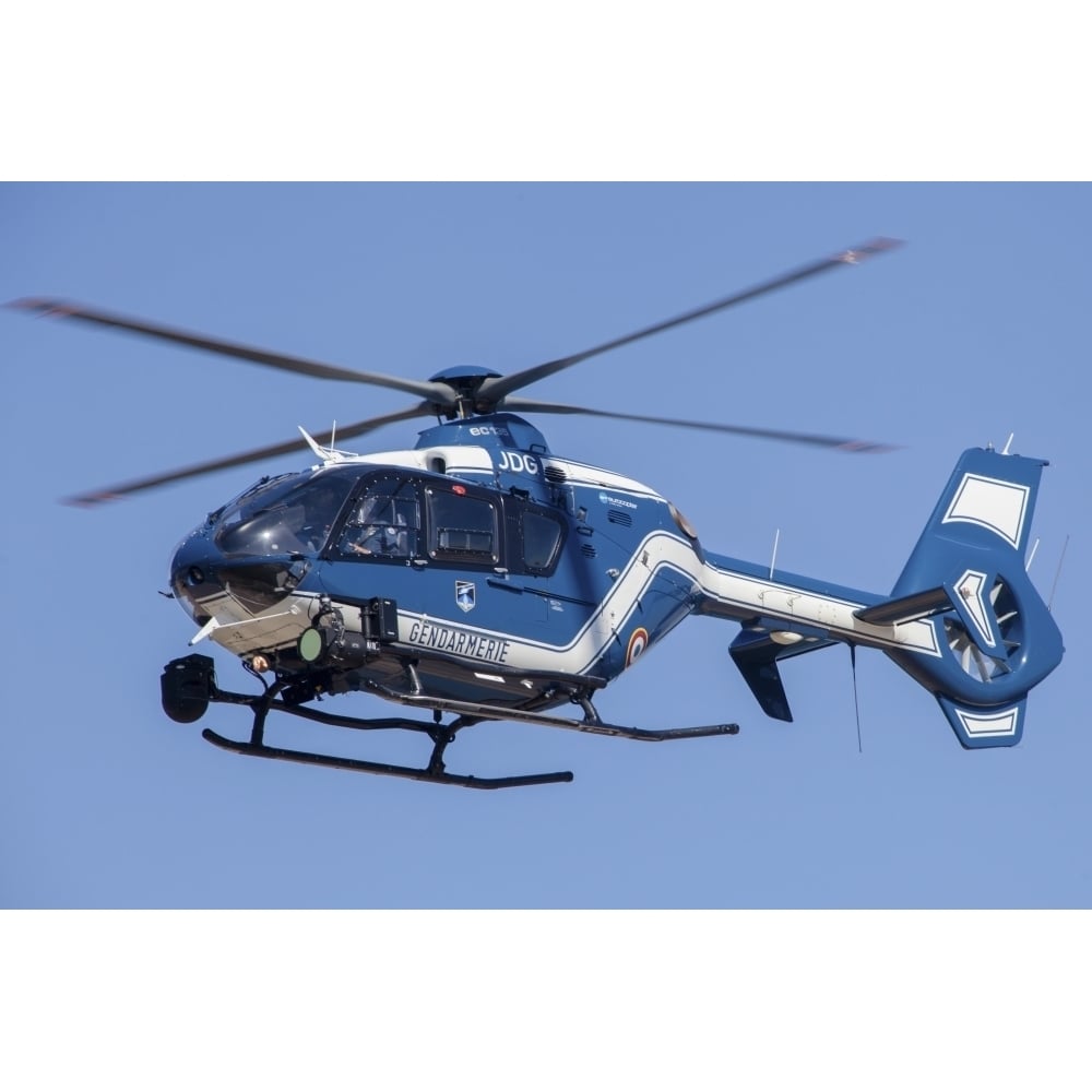 French police/gendarmerie EC135 helicopter in flight over France Poster Print Image 1